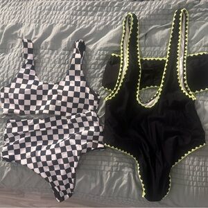 Women’s Checkered and Black One Piece Swimsuit Sets - 2 styles